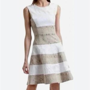 Belle Badgely Mischka Ivory Color Block Fit and Flare Lace Dress Size 12